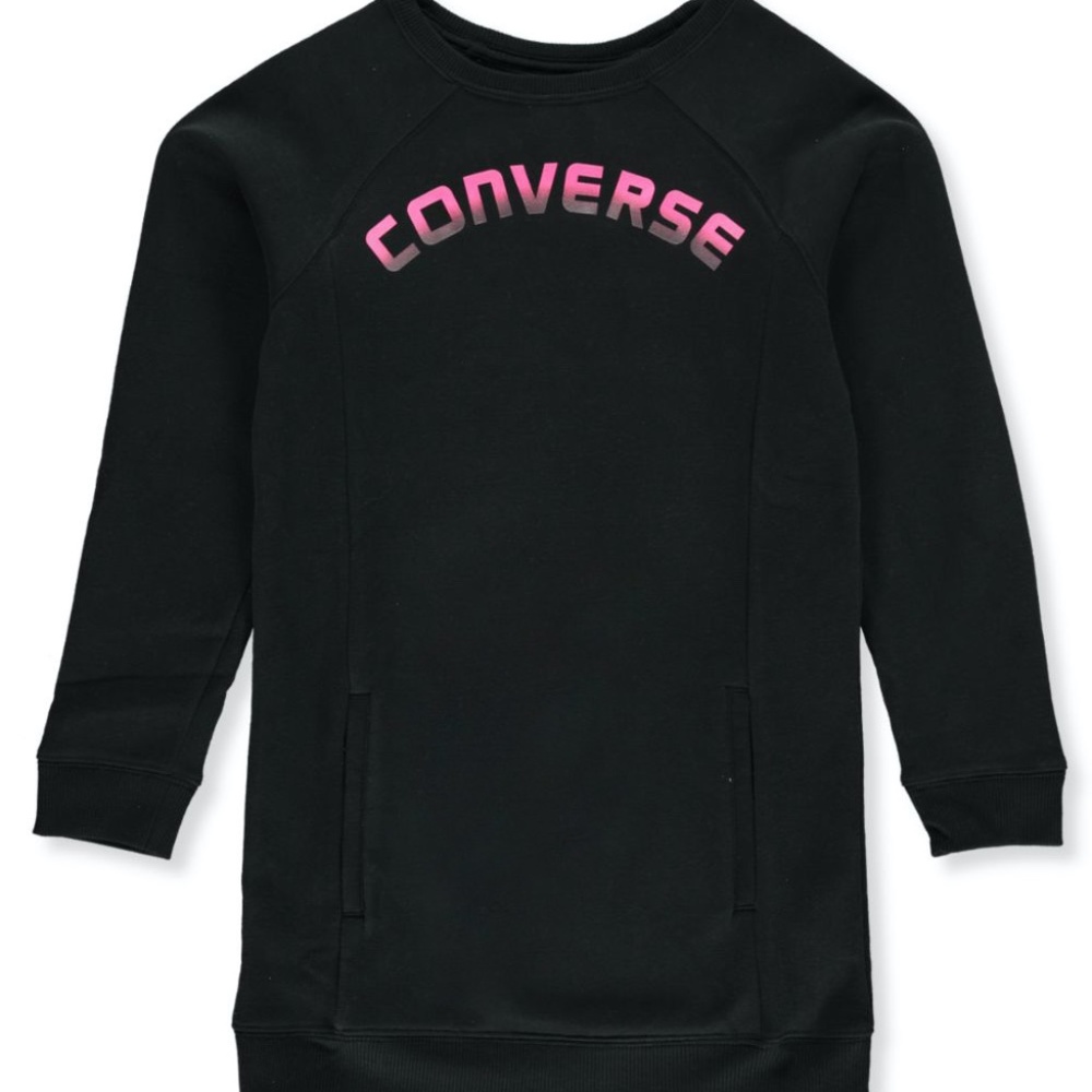Converse Big Girls Black Long Sleeve Pink Ombre Logo Sweatshirt Dress